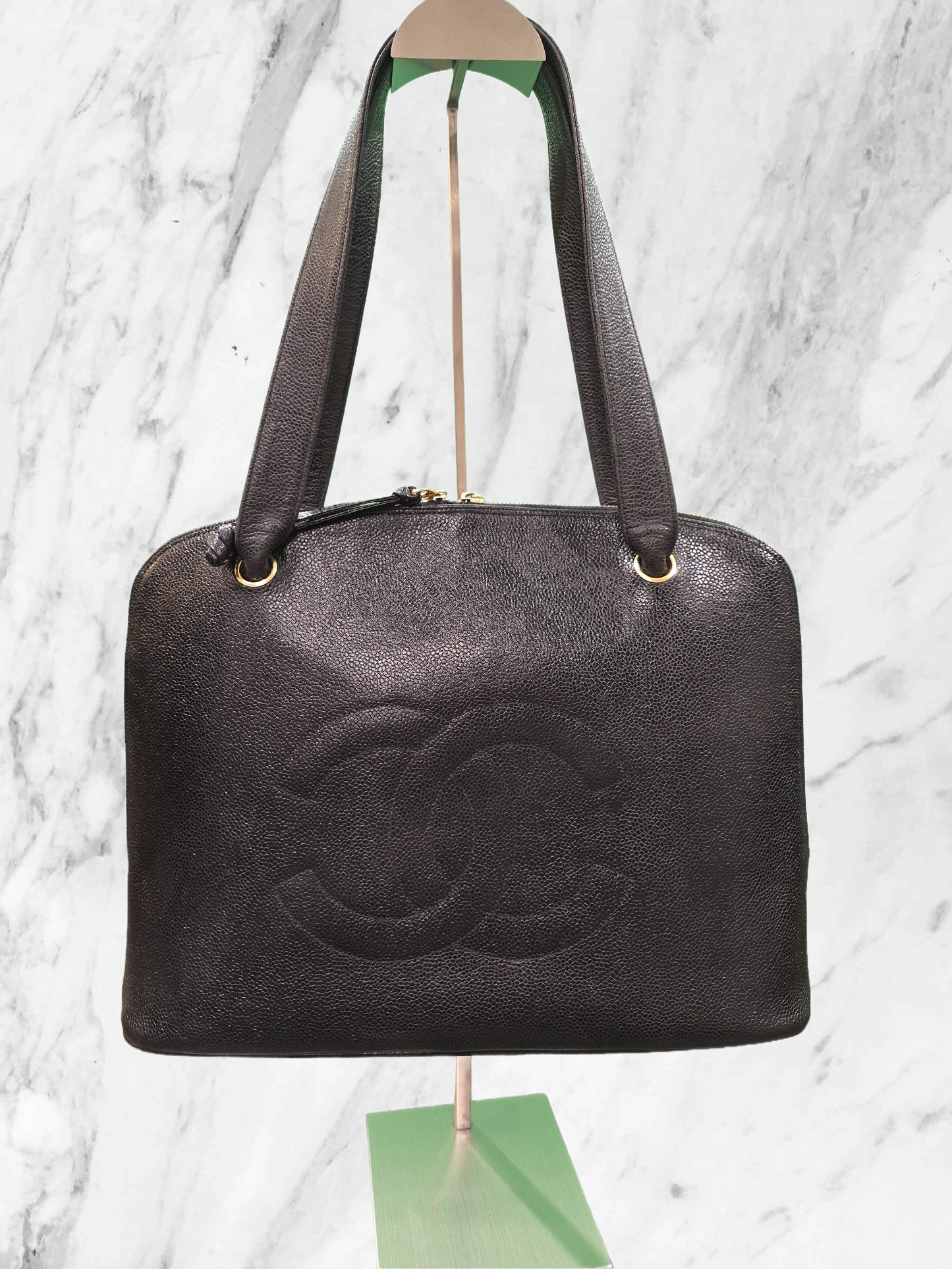 CHANEL BLACK CAVIAR LEATHER CC SHOULDER BAG - VINTAGE