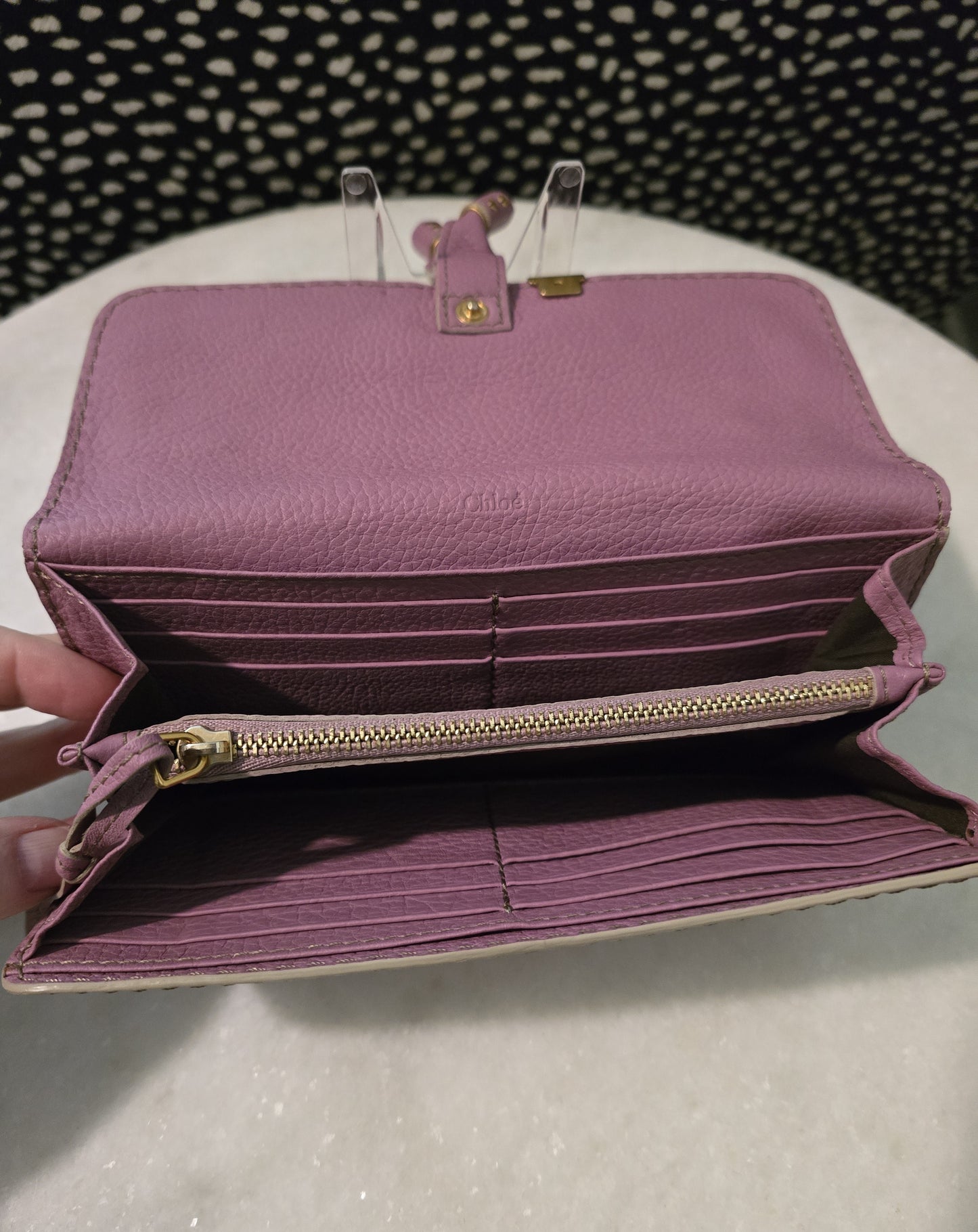 Chloe Mauve Wallet with Tie Metal Accent in Box