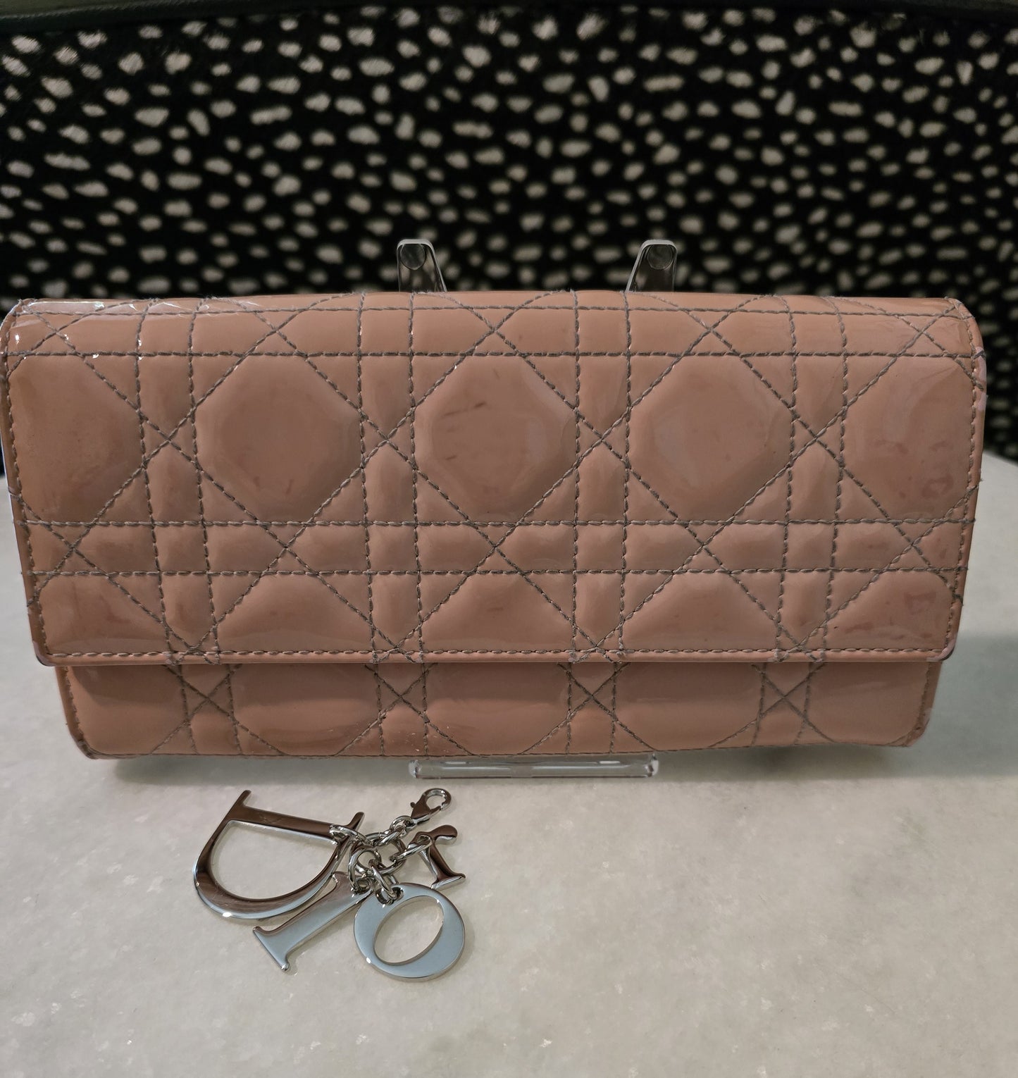 Dior 2013 Patent Leather Cannage Lady Dior Light Pink Quilted Wallet in Box