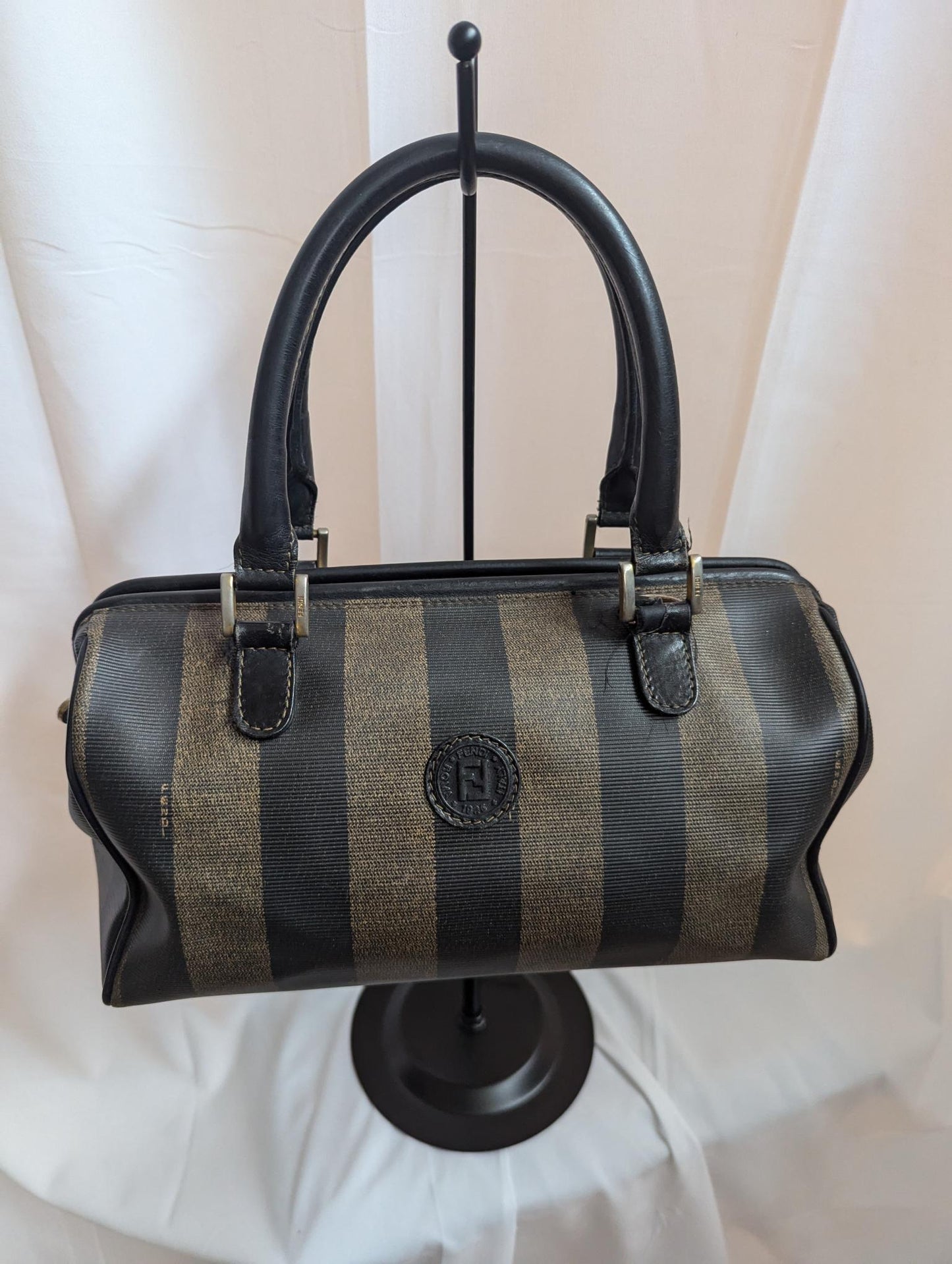 Fendi Pequin Striped Canvas Top Handle Bag