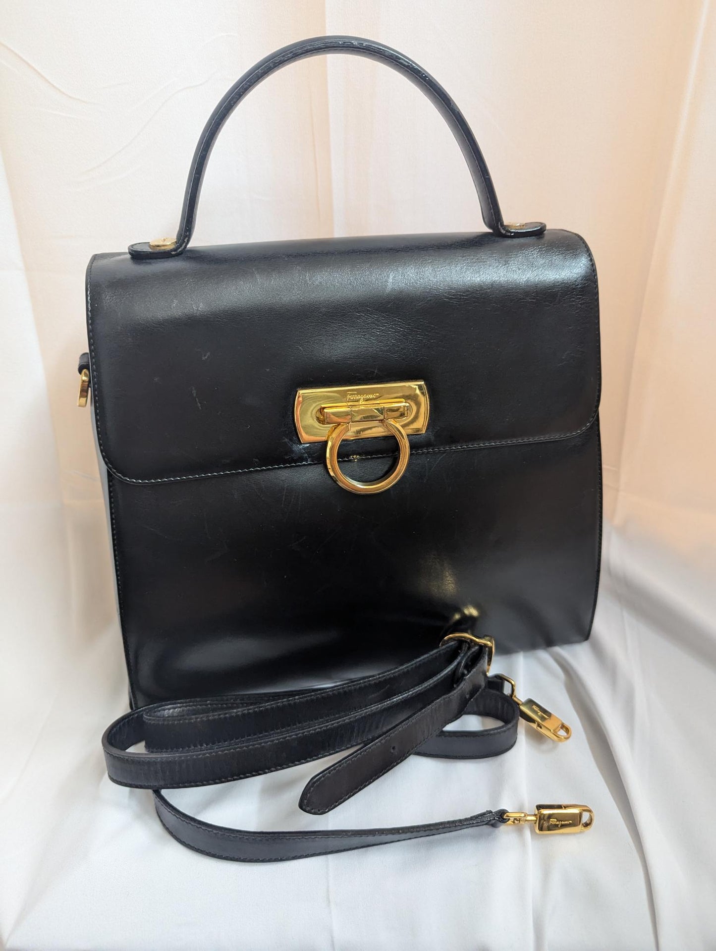 Ferragamo Strap Black Two - Way Handbag or Crossbody