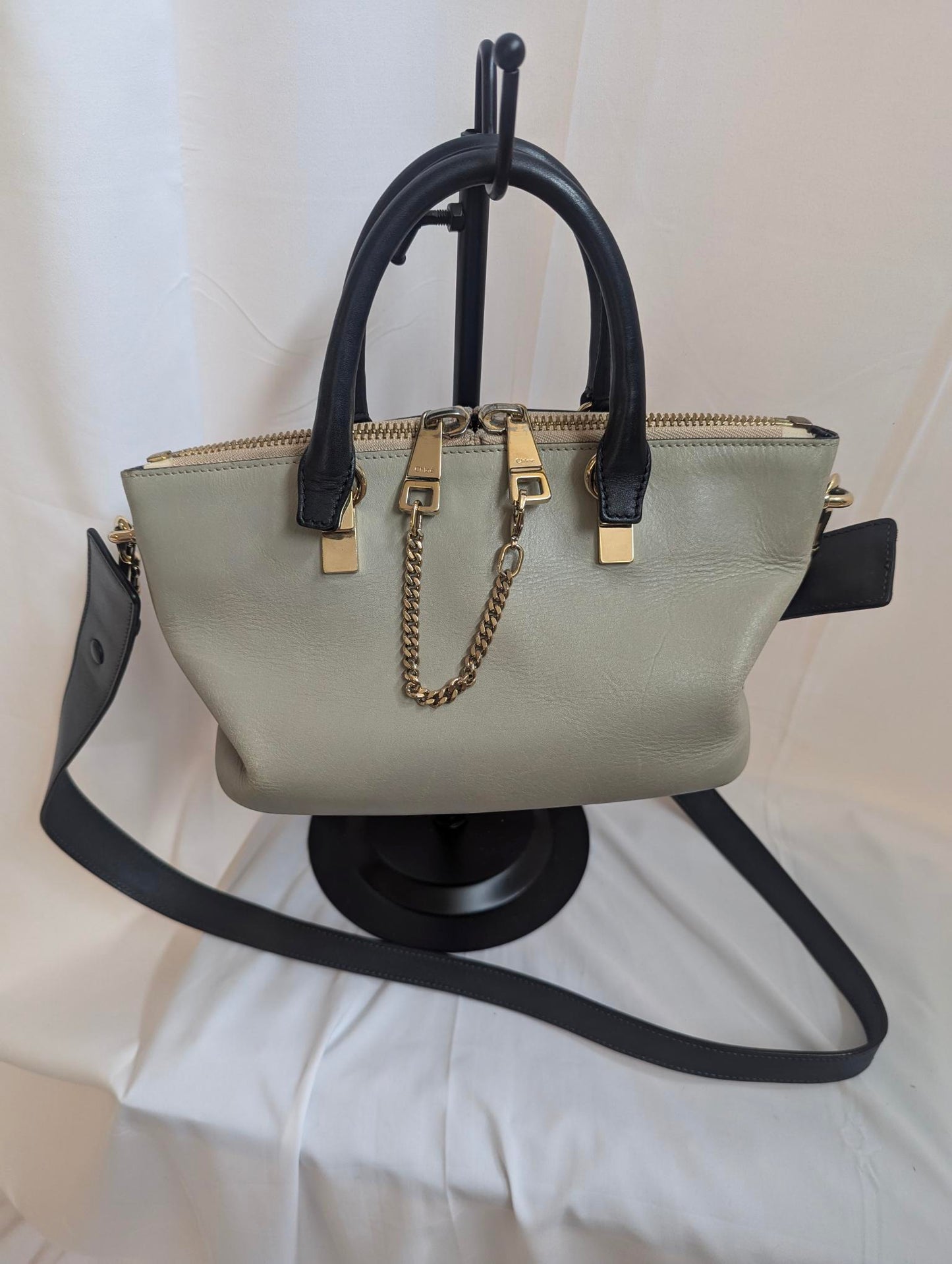 Chloe Beige/Black Leather 2 - Way Handbag/Crossbody