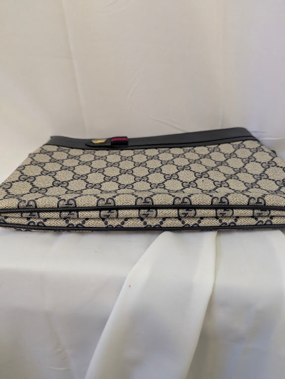 Gucci Navy GG Coated Canvas Clutch No Strap