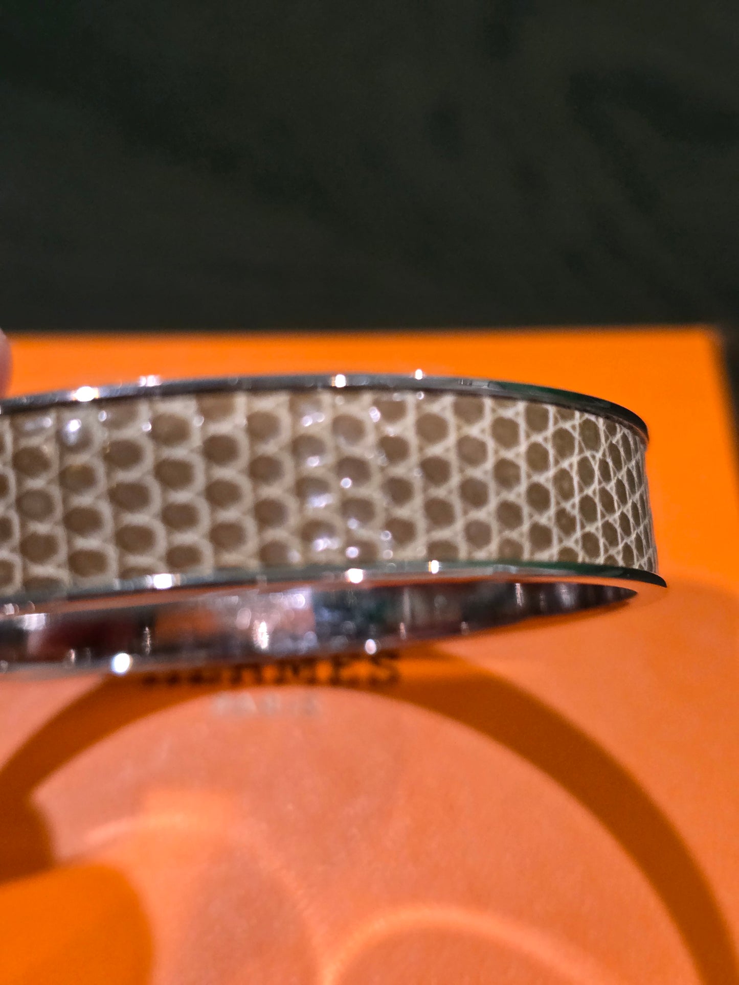 HERMES Lizard Bangle Bracelet with Box