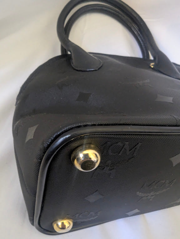 MCM Small Black Visetos Coated Canvas Handbag with Leather Handles