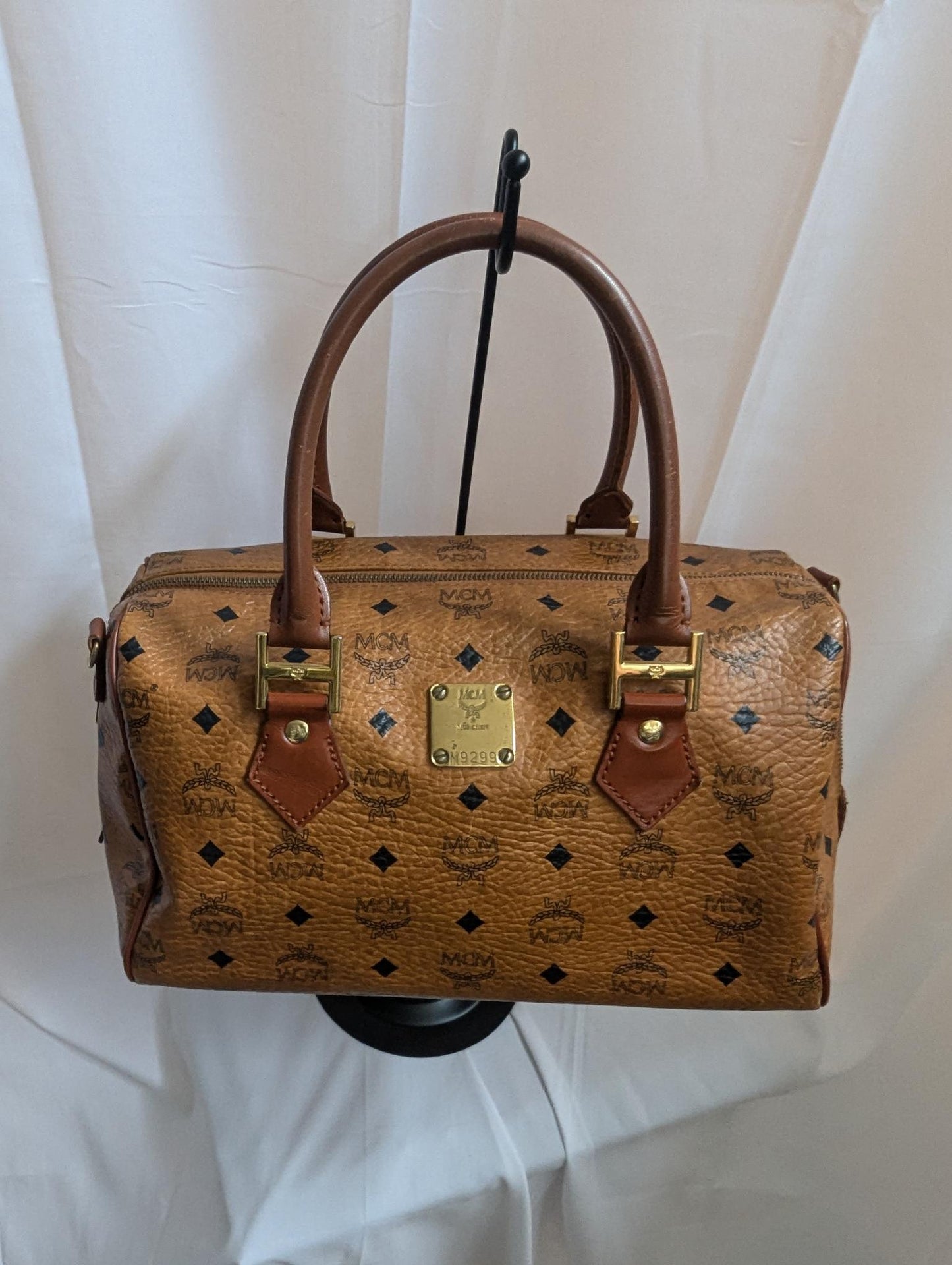 MCM Tan Visetos Boston 14" Bag No Strap