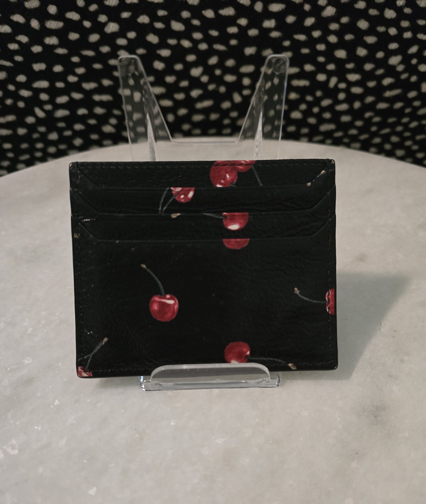 Miu Miu Black Card Holder with Cherry Print