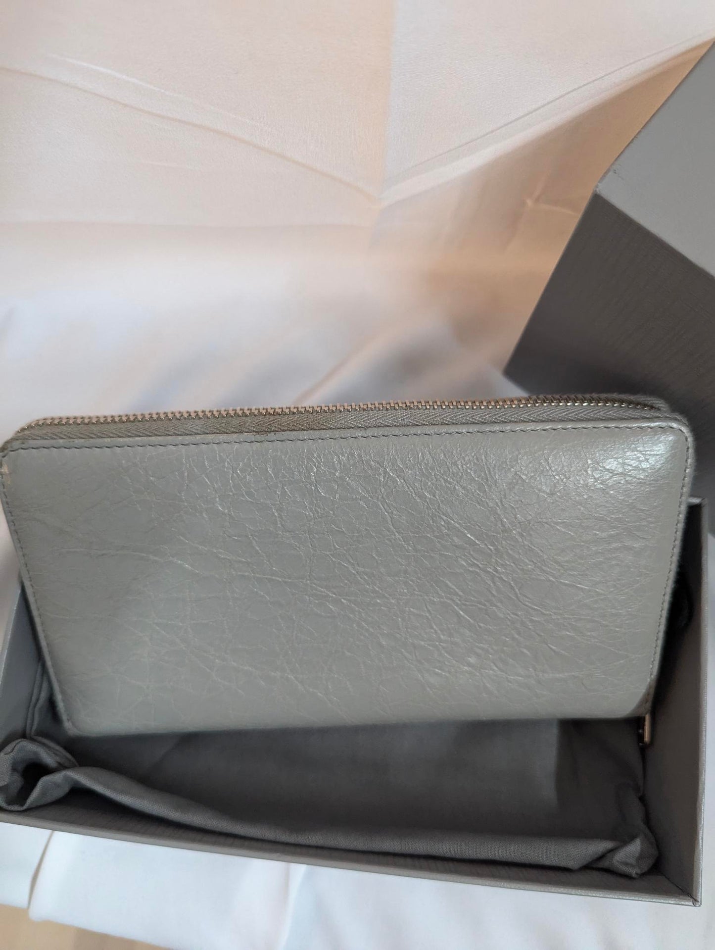 Balenciaga Gray Leather Zippy Wallet in Box