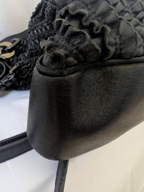 Burberry Black Ruched Ruffled Wescott Leather Two - Way Tote