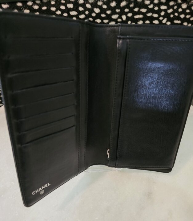 Chanel Black Patent Colored Camillia Flowers Series 12 Wallet in Box
