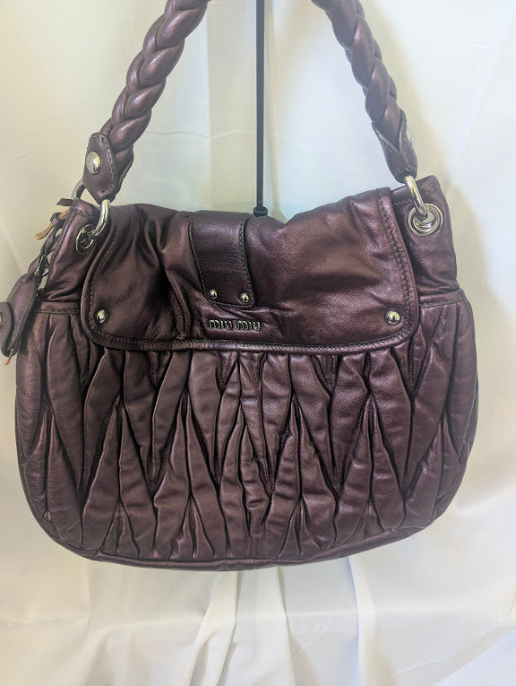 Miu Miu Purple Ruched Leather Handbag
