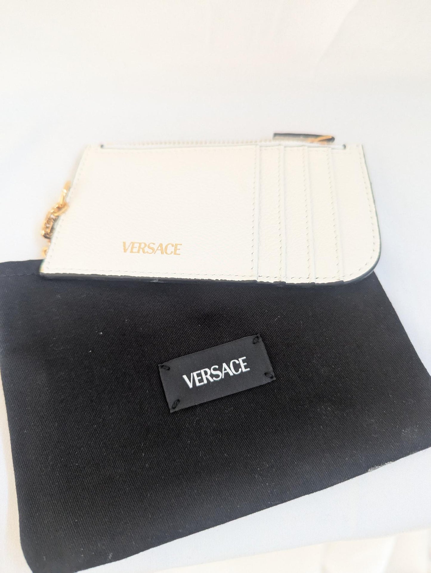 Versace White Medusa Zip Card Case Vitello