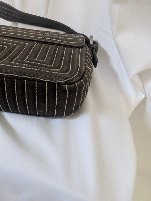 Bally Brown Canvas Handbag with Geometric Stitching
