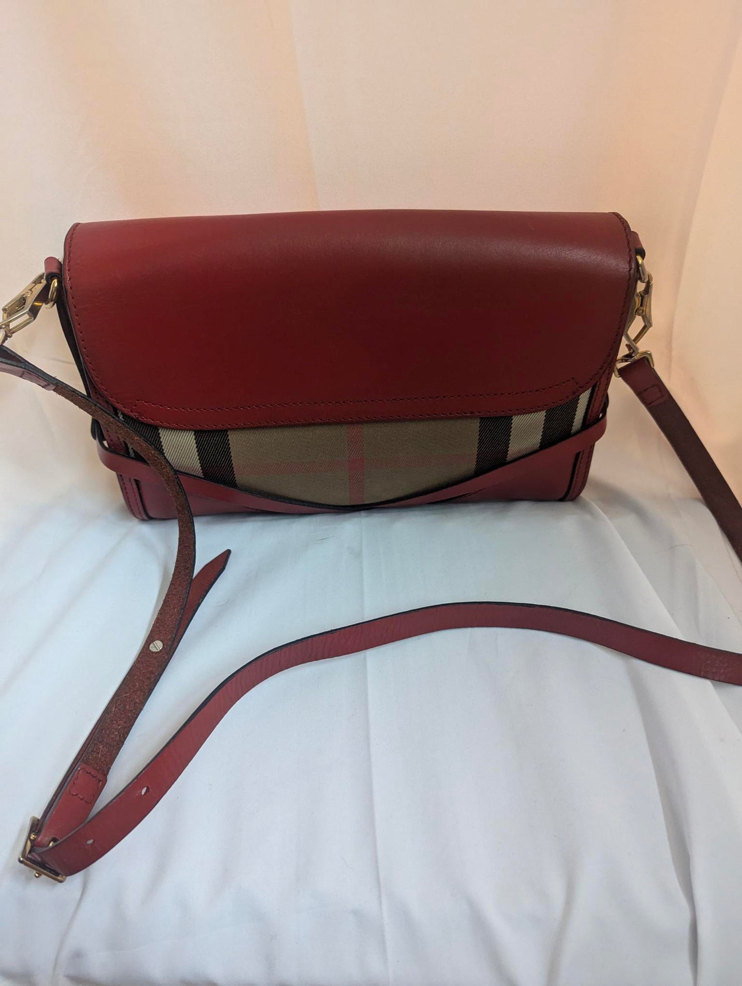 Burberry Canterbury Red Calfskin House Check Crossbody