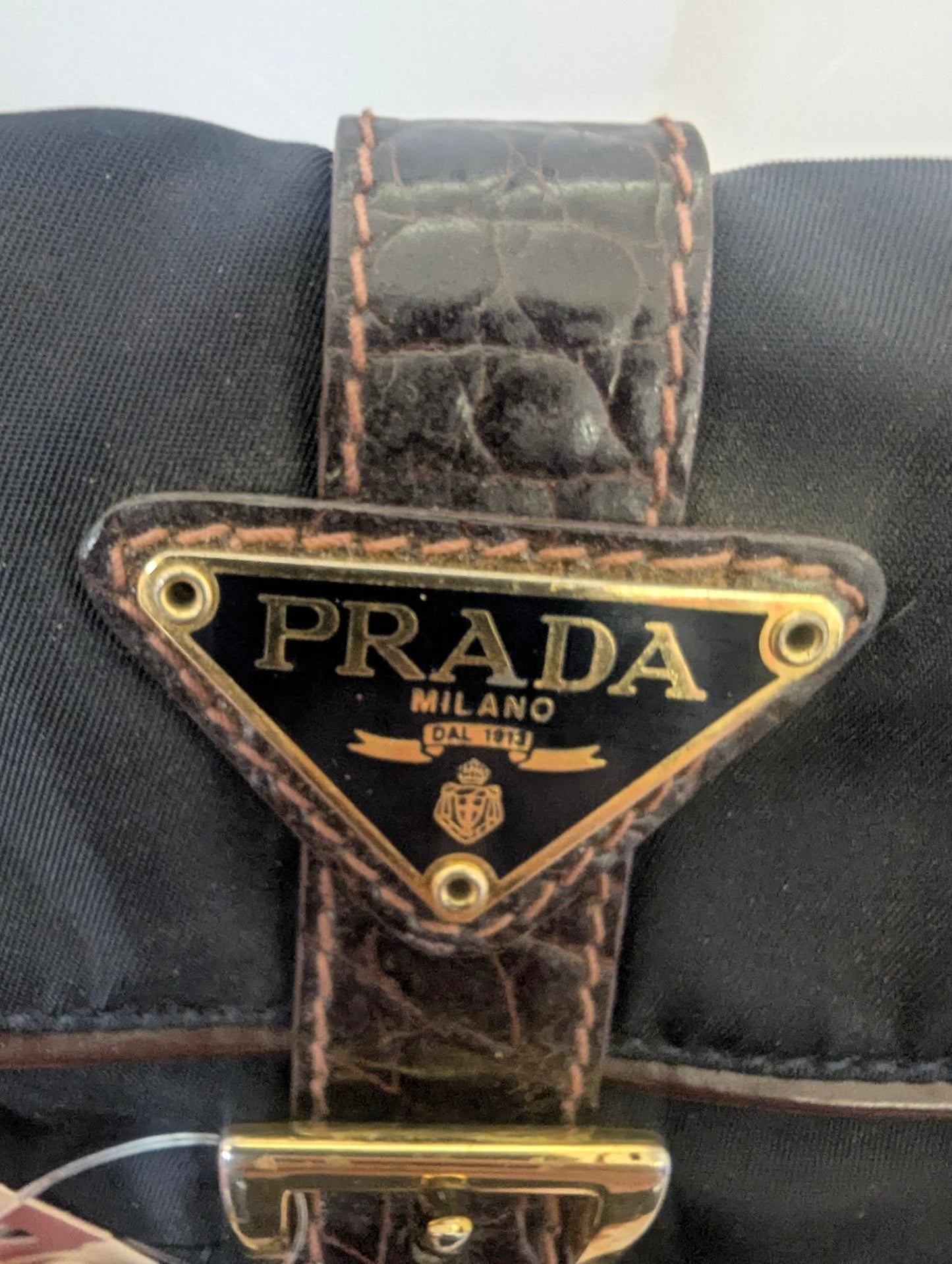 Prada Black Nylon Belt Pouch with Brown Leather
