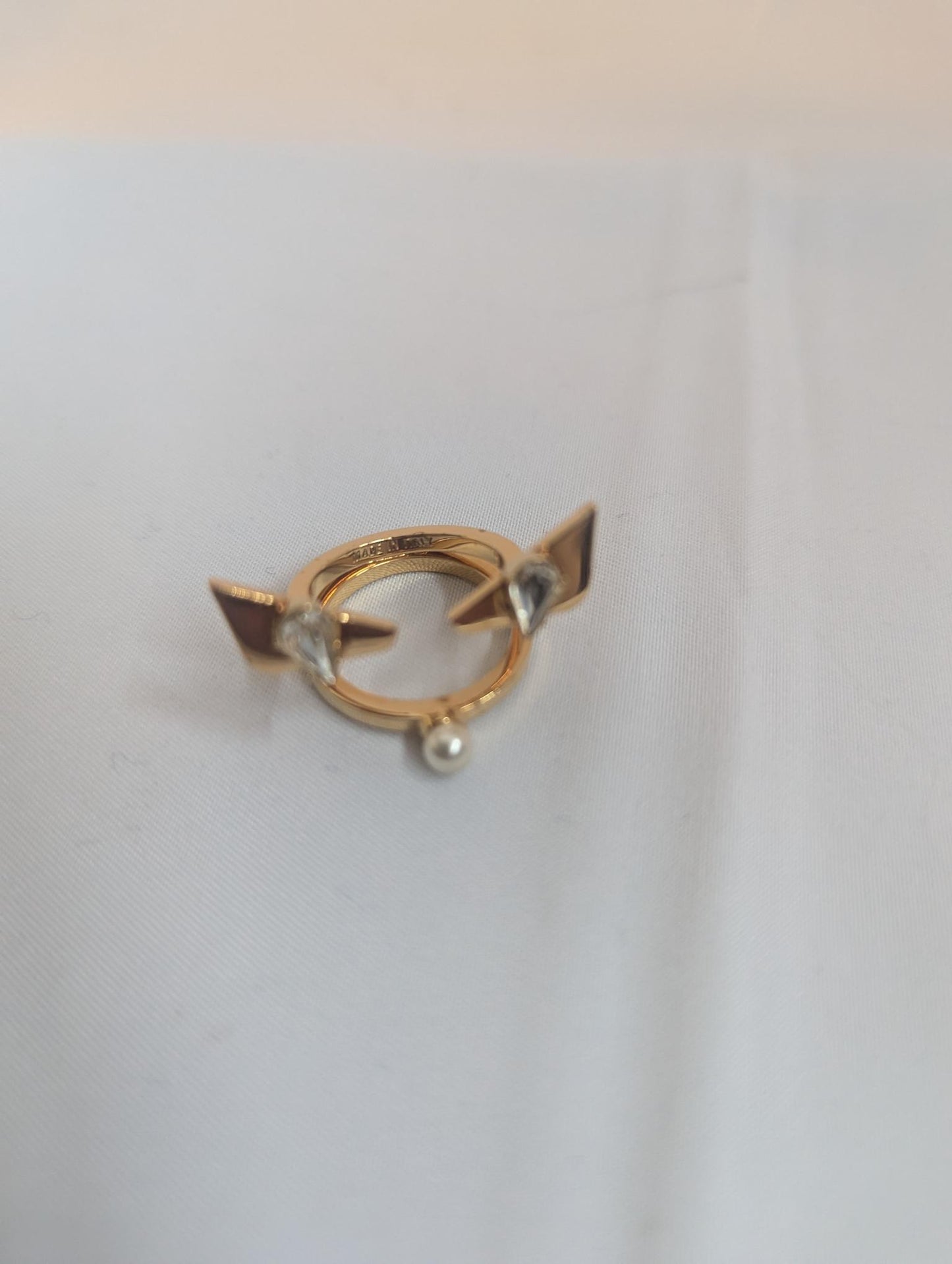 Fendi Monster Eyes Gold Ring Size 5.5
