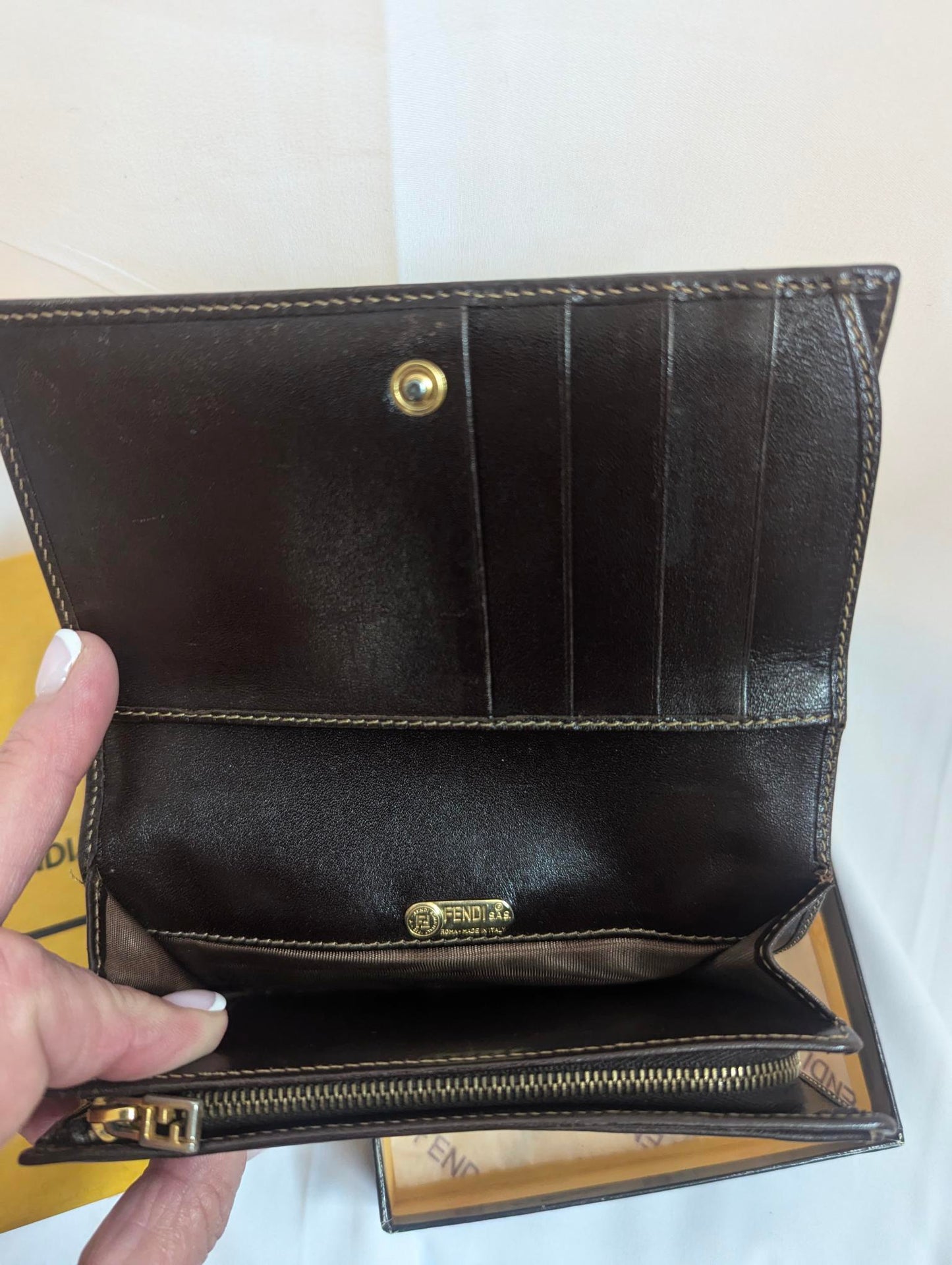 Fendi Brown Zucca Wallet in Box
