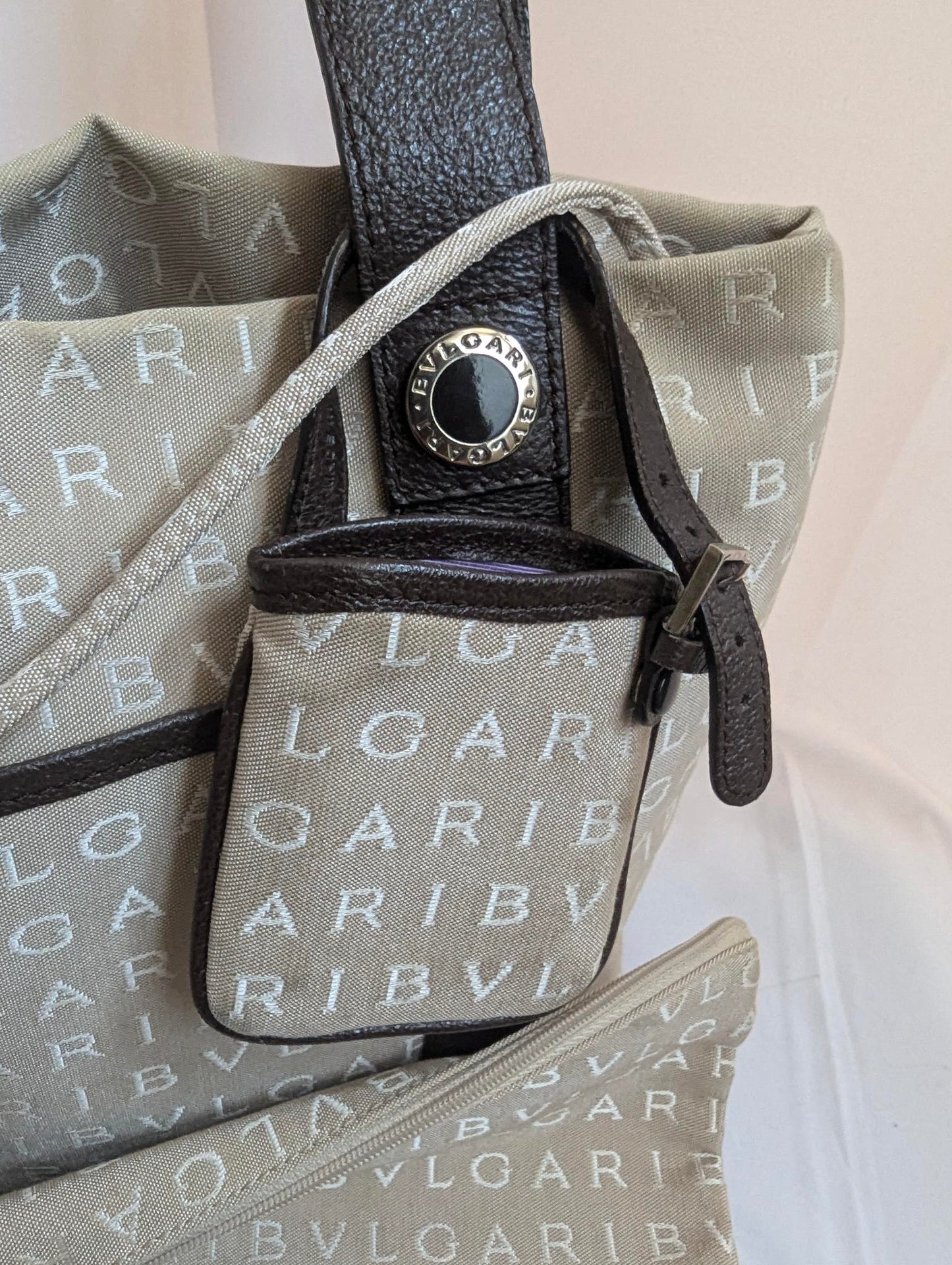 Bvlgari Beige Tote Bag with Two Pouches