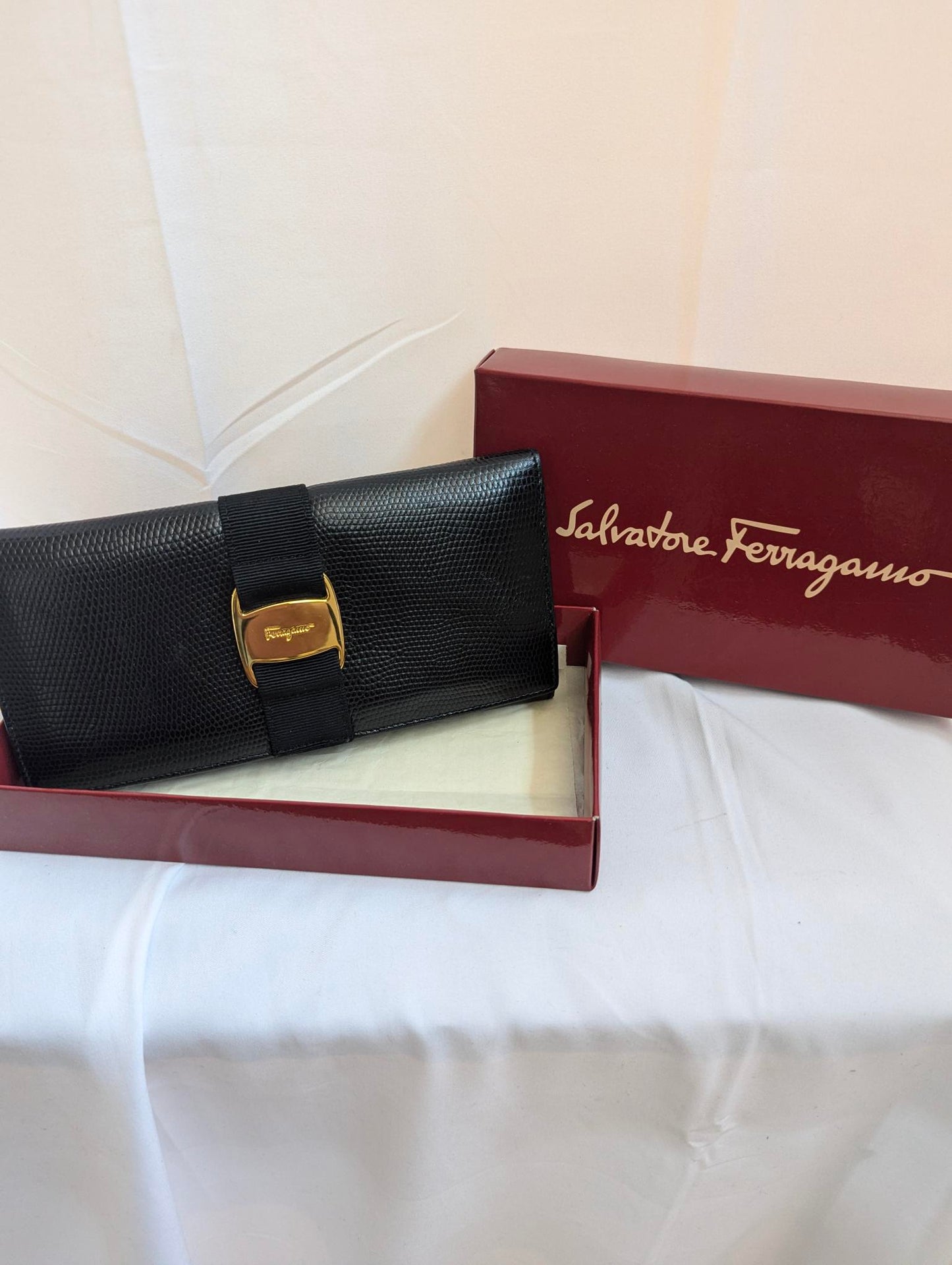 Ferragamo Black Long Wallet in Box