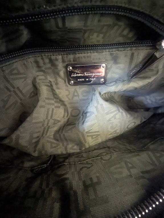 Ferragamo Black Patent Leather Gancini Handbag