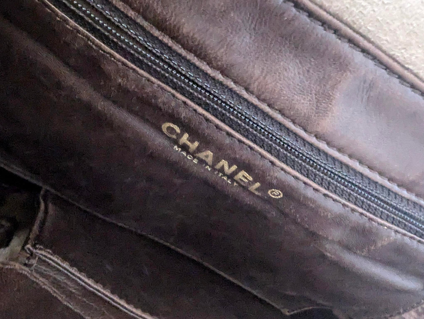 Chanel Vintage CC Shearling Tan Fur Brown Leather Handbag