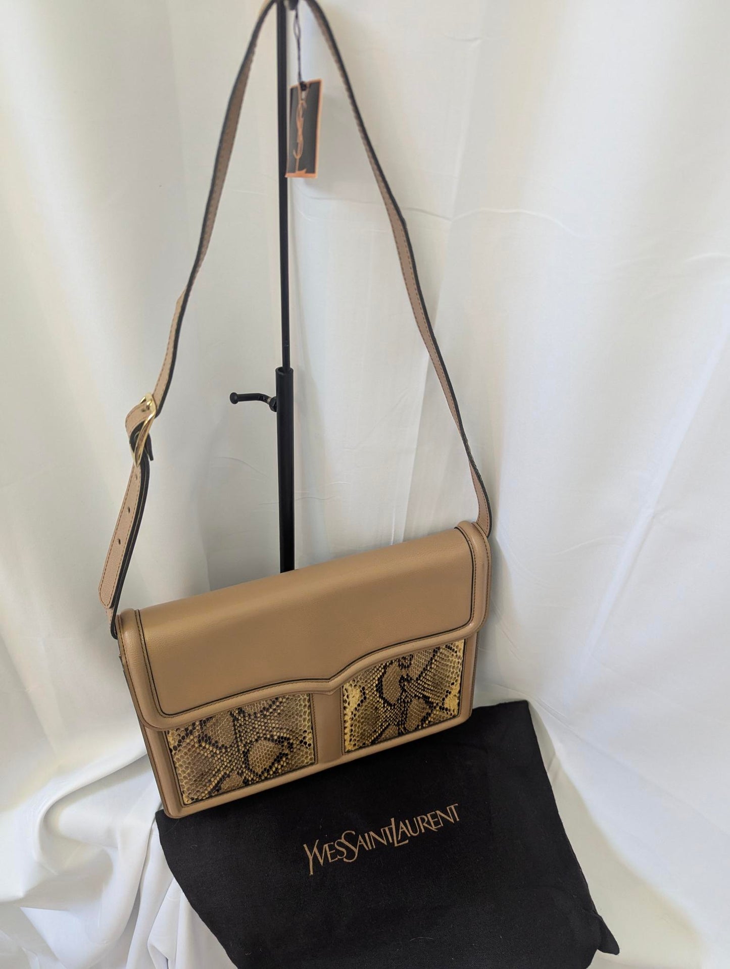 YSL 1970's Tan Python Embossed Crossbody