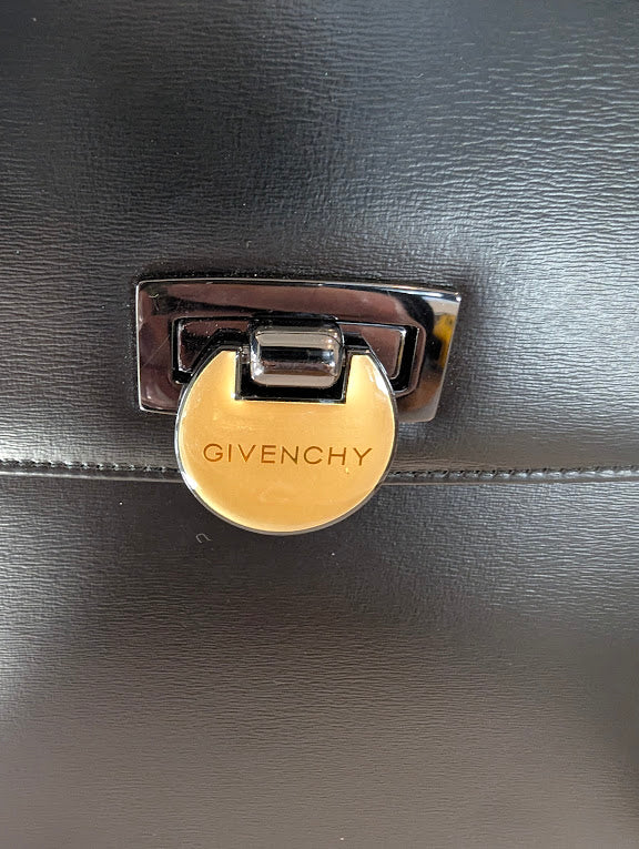 Givenchy Black Leather Handbag with Shoulder Strap Reversible Metal Clasp