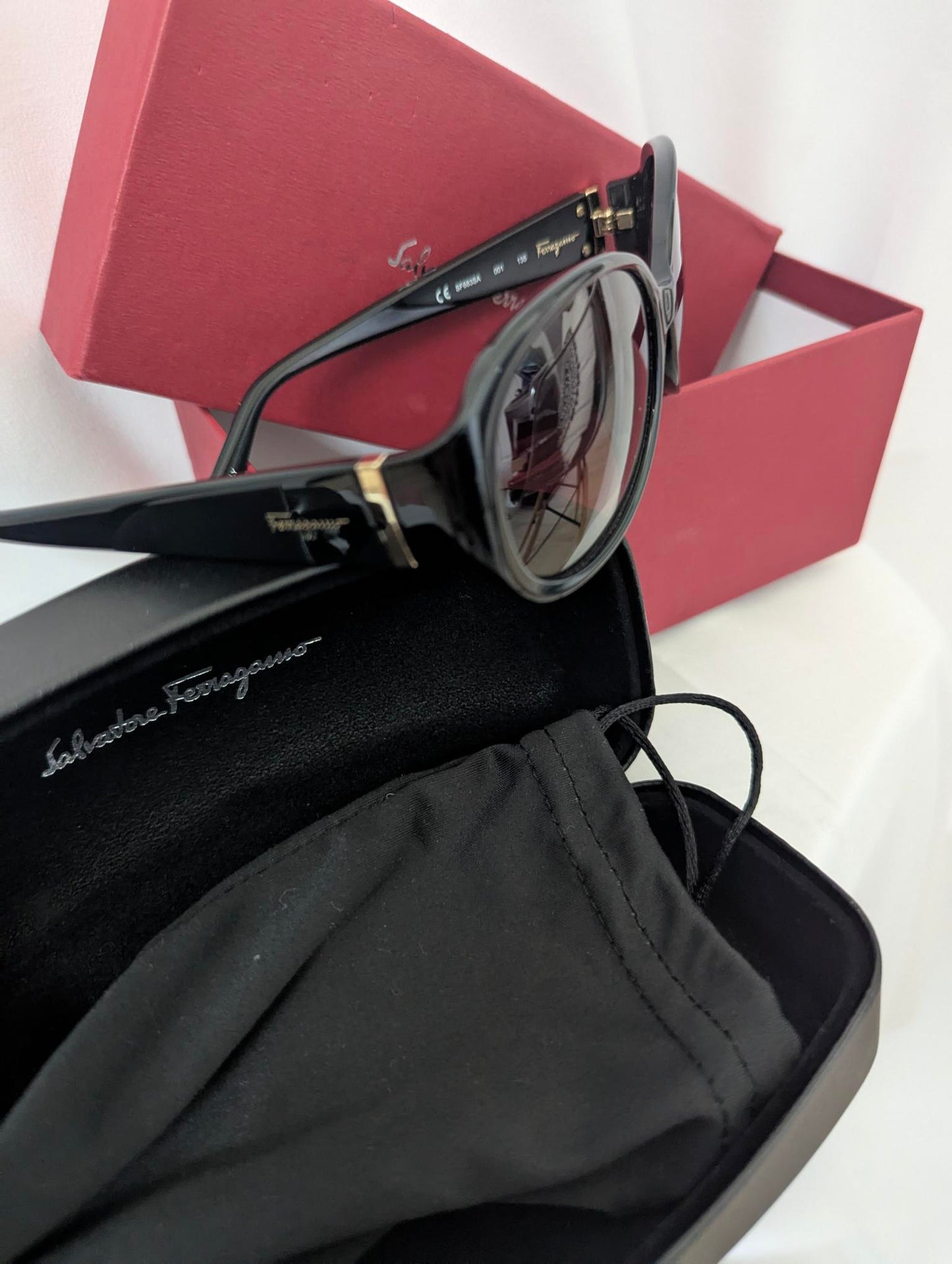 Ferragamo Black Sunglasses with Box and Case