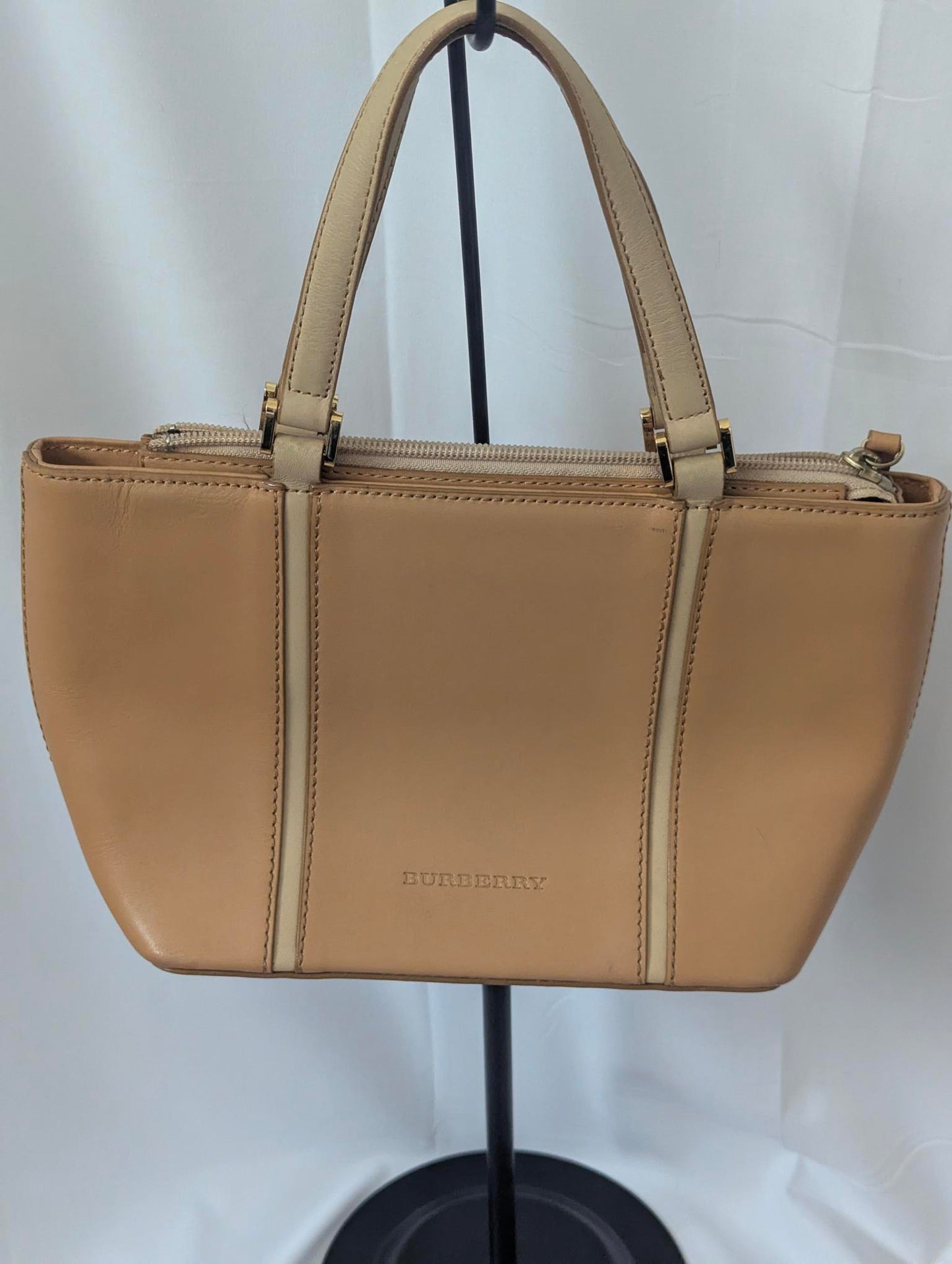 Burberry Tan and Cream Leather Tote