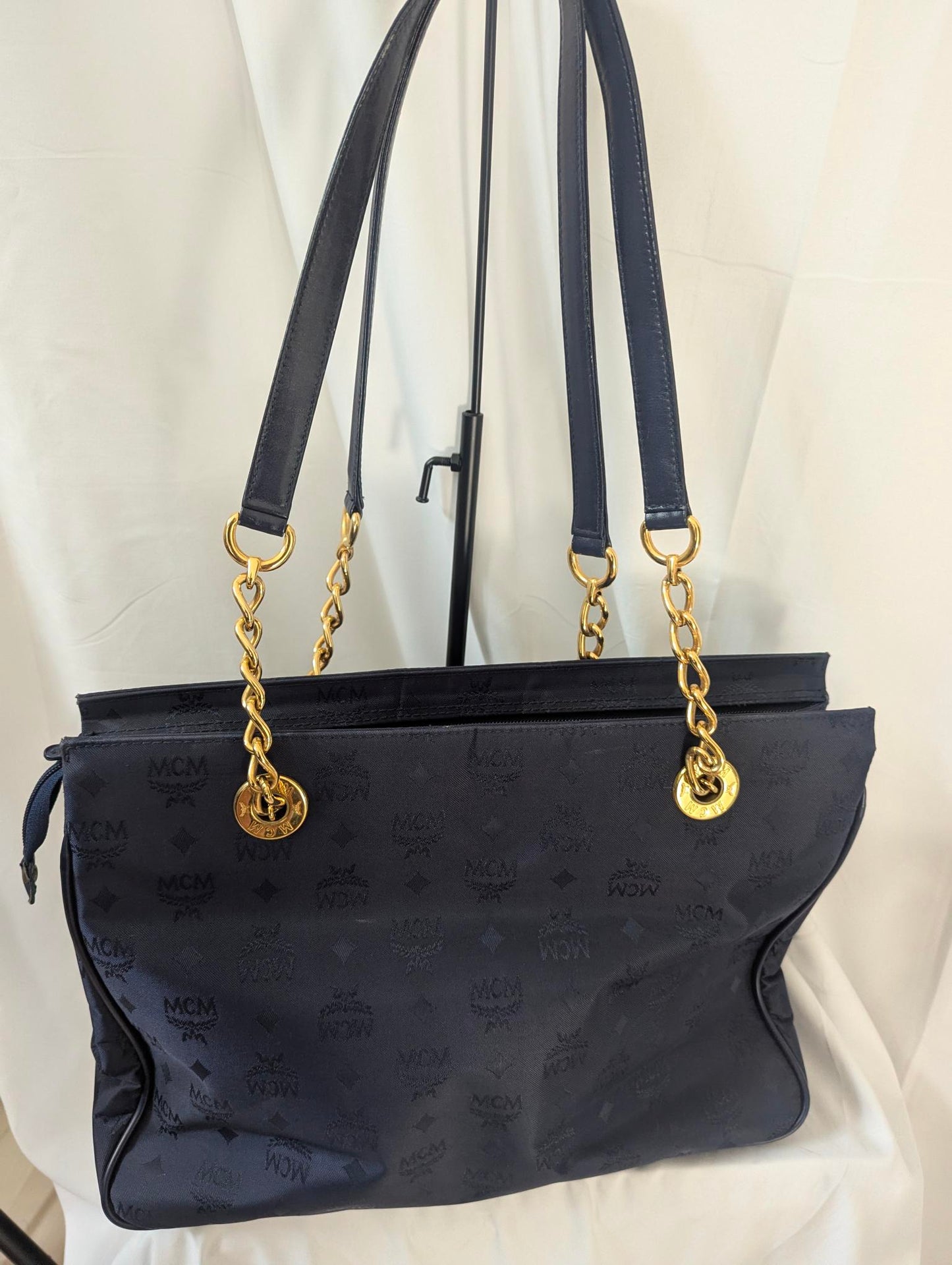 MCM Navy Visetos Nylon Tote