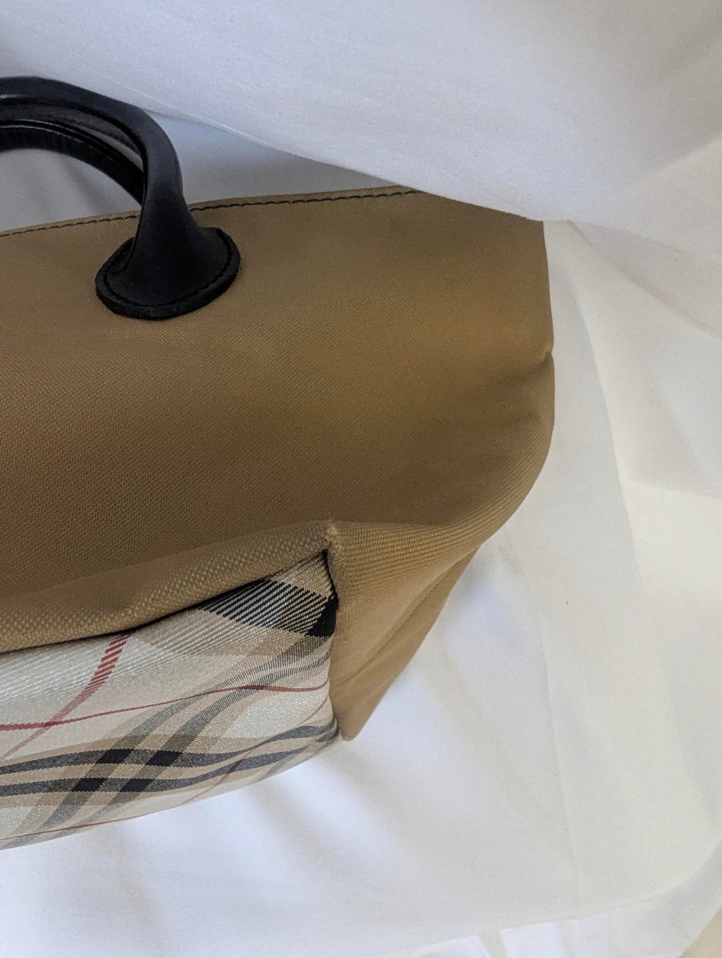 Burberry Tan Nylon with Brown Handle House Check Handbag