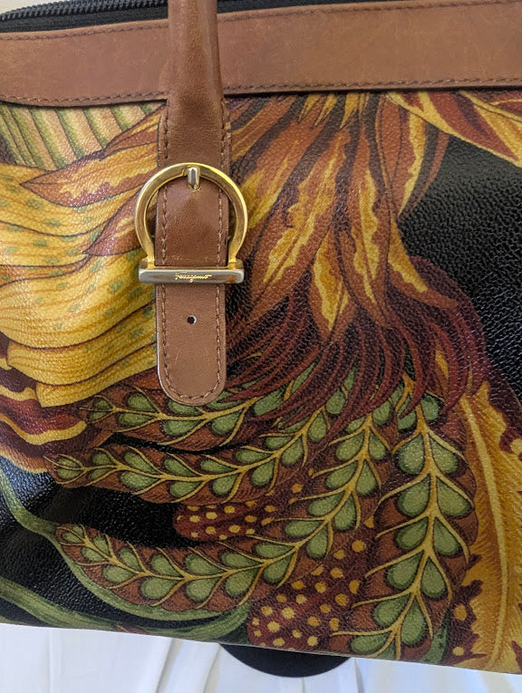 Ferragamo Limited Edition Seri Floral Tropical Print Leather Boston Bag