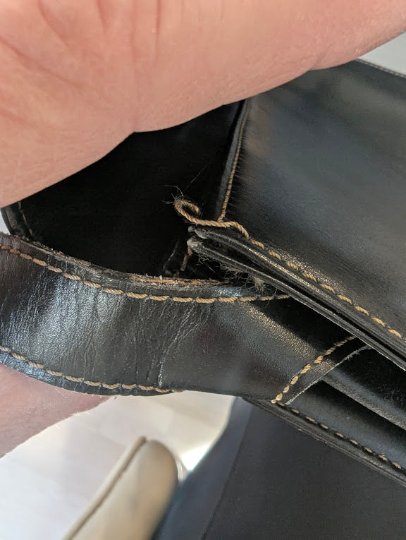 Loewe Black Leather Handbag or Shoulder Bag with Tan Stitching and Gold Accent