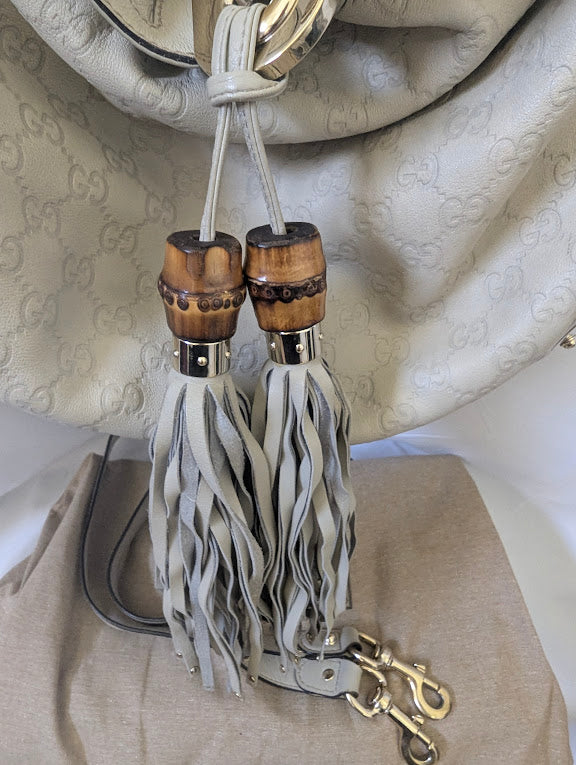 Gucci GG Indy Hobo Ivory Bamboo with Tassels Medium