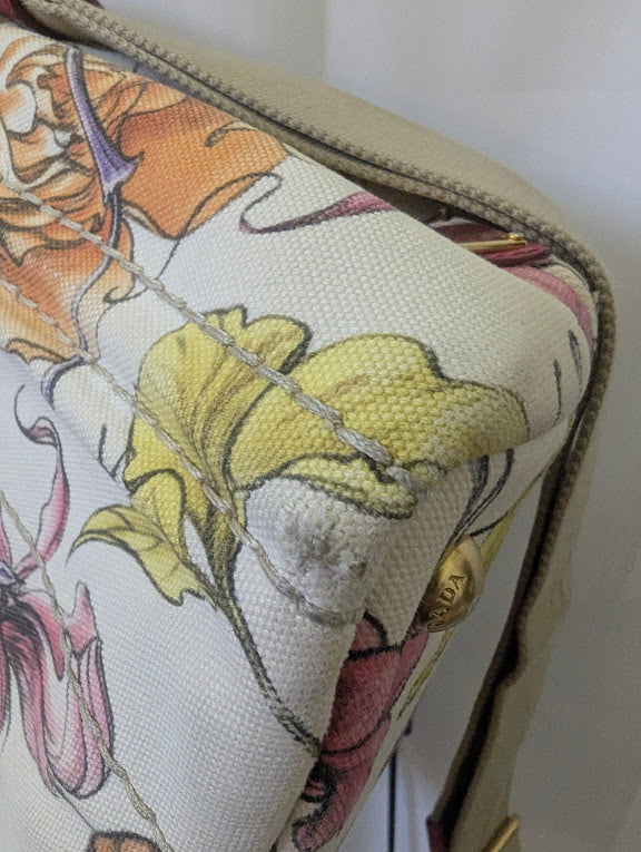 Prada Beige Floral Canapa with Crossbody Strap