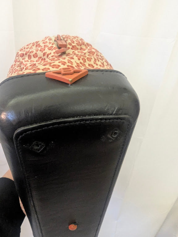 Bottega Venetta Vintage Red Leopard Print Canvas Handbag