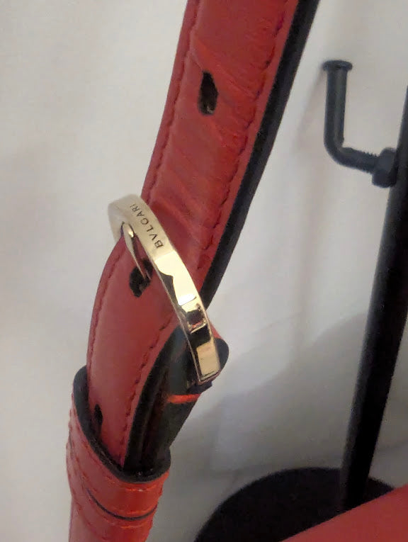 Bvlgari Orange Ivory Leather with Black Back Pocket Shoulder Bag Purple Stone Turn Clasp