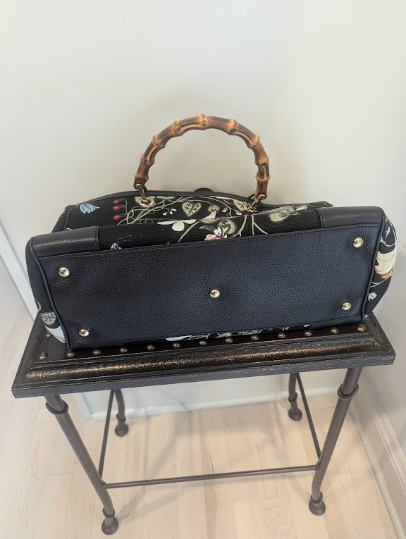 Gucci Black Flora Knight Print Bamboo Tote