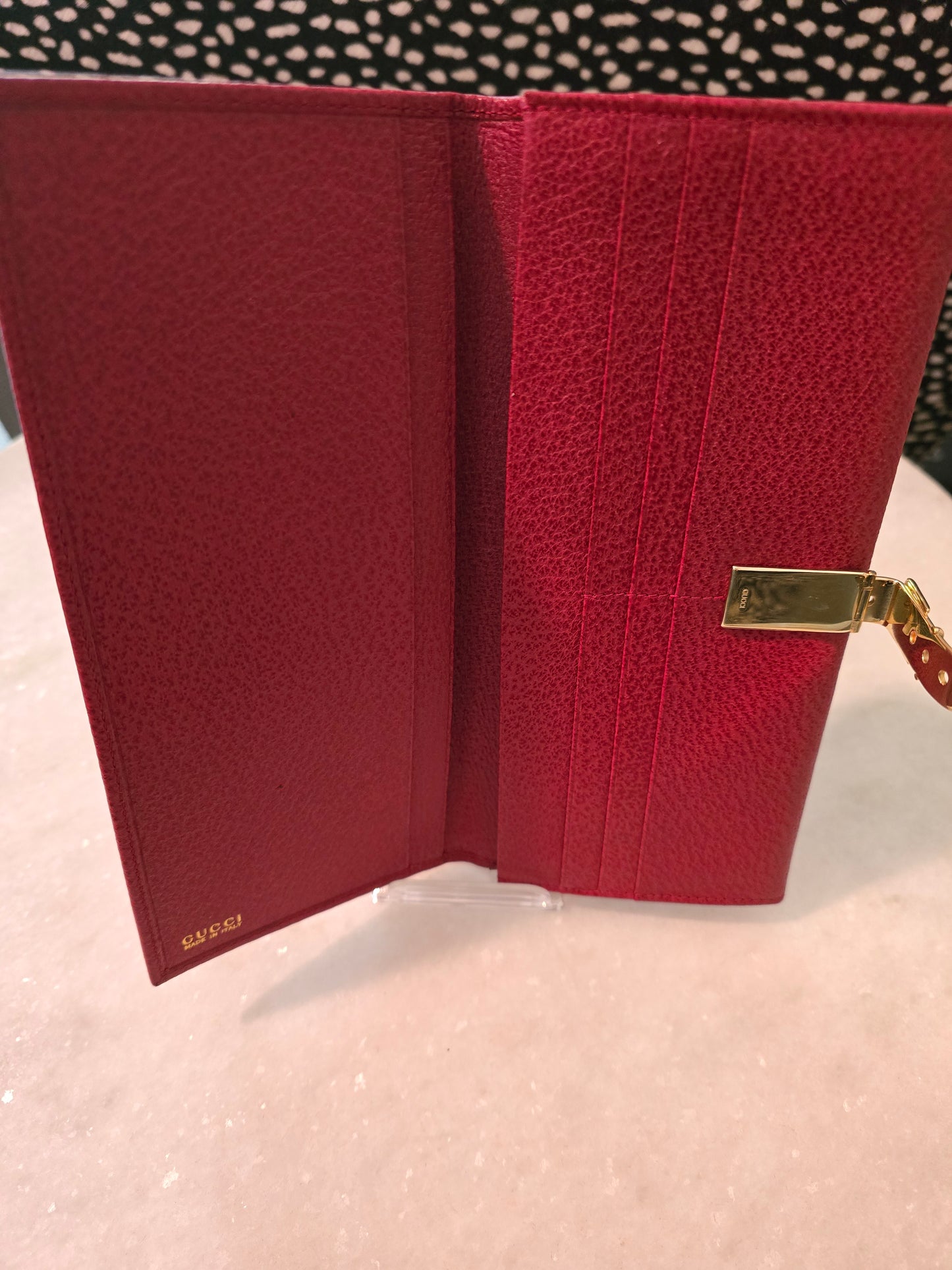 Gucci Red Leather Wallet with Gold Belt Closure