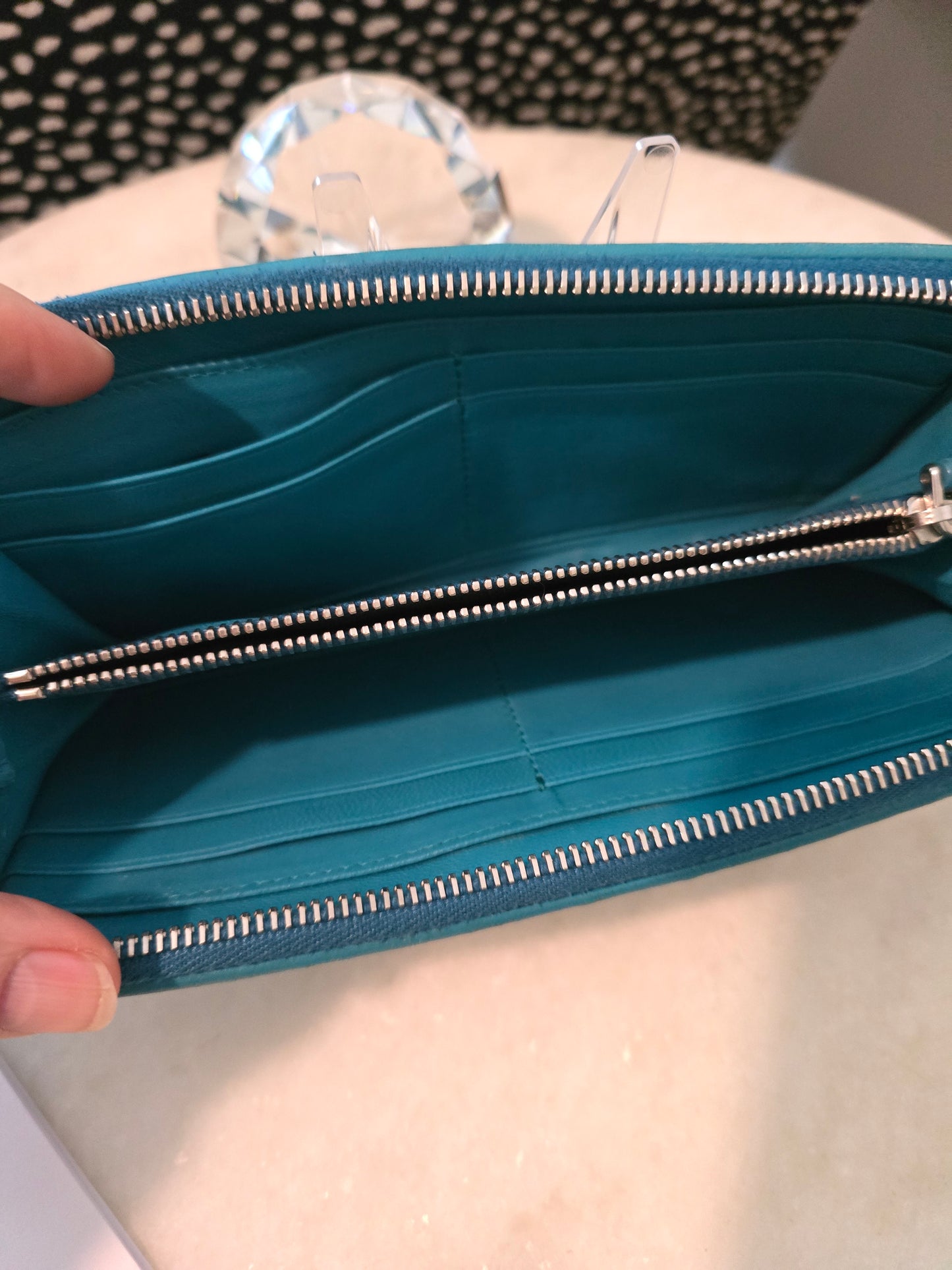Miu Miu Teal Leather Materase L-Shaped Zip Wallet