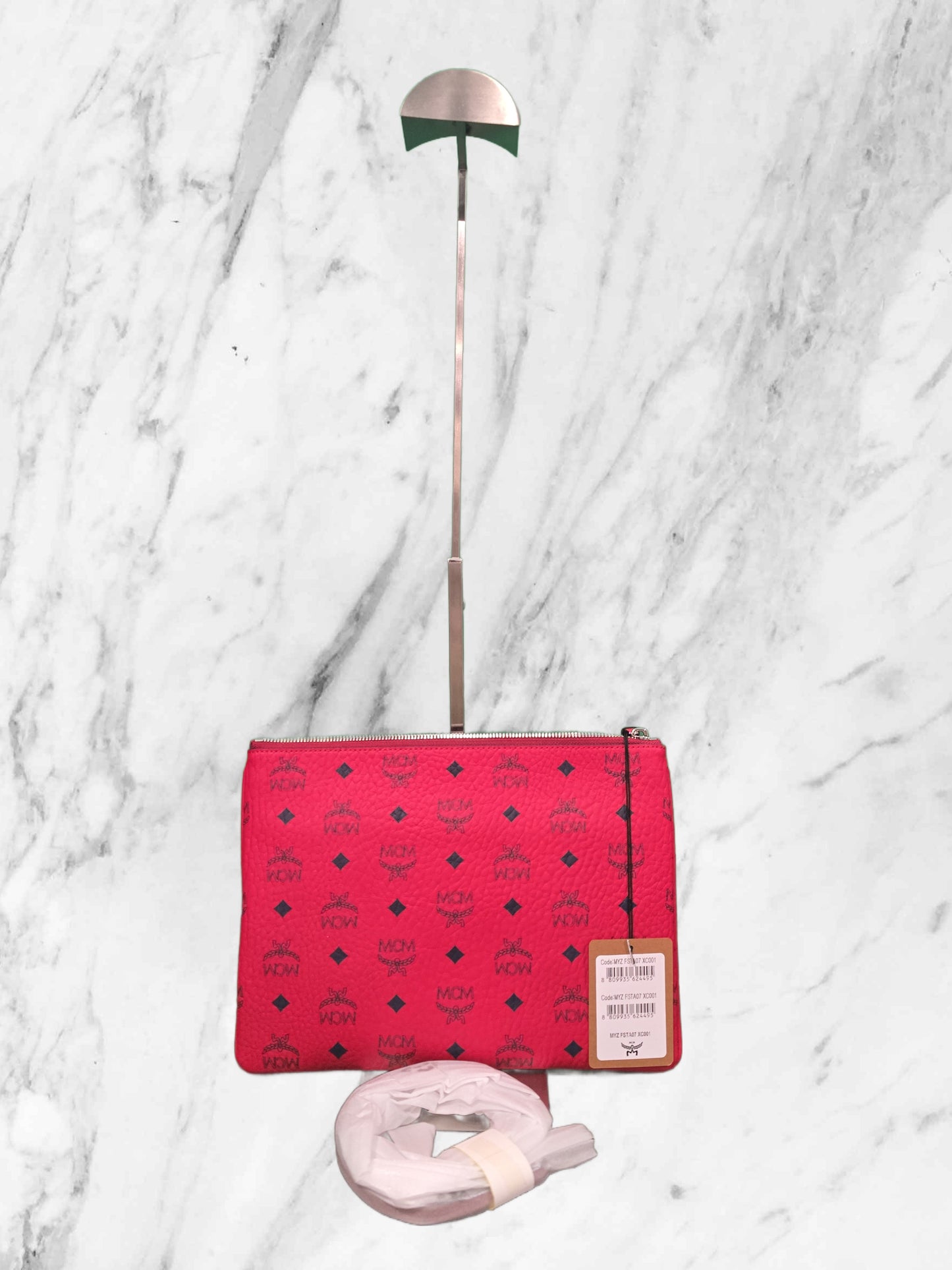 MCM "NEW" CANDY RED FLAT POUCH w/ STRAP