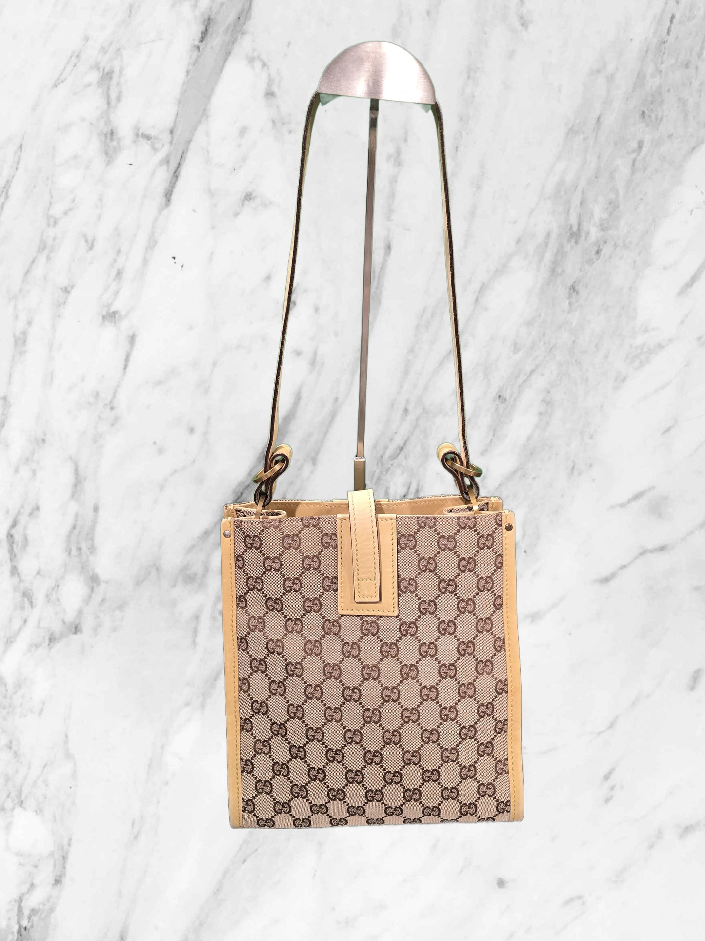 Gucci GG Monogram Canvas Tote with Leather Trim