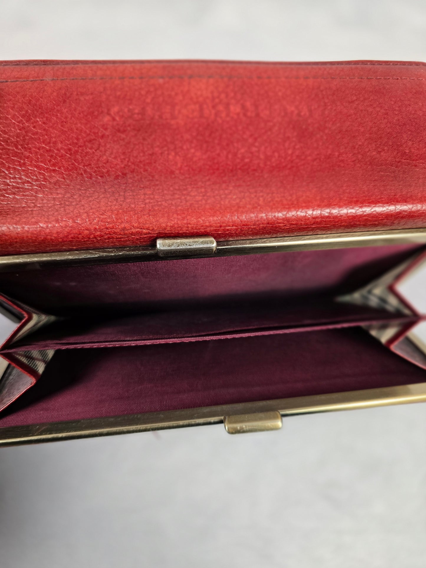Burberry Burgundy Leather Kiss Lock Wallet
