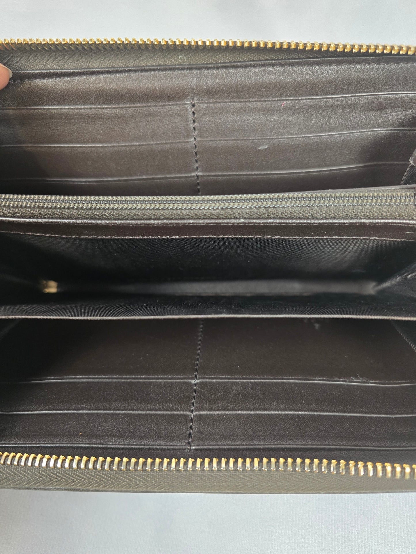 Gucci GG Canvas Margaux Brown Leather Trim Zippy Wallet