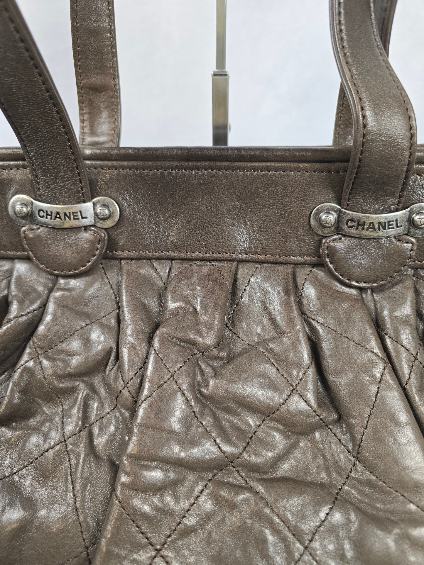 Chanel Large Quilted Chocolate Leather Tote
