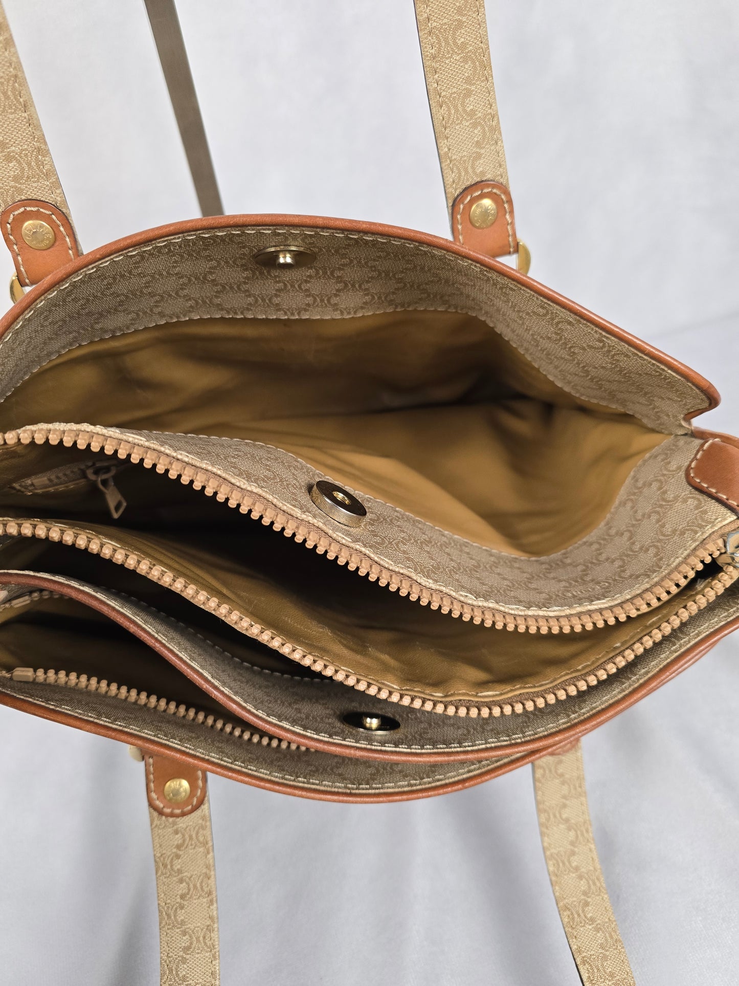 Celine Macadam Leather Trim Top Handle Bag