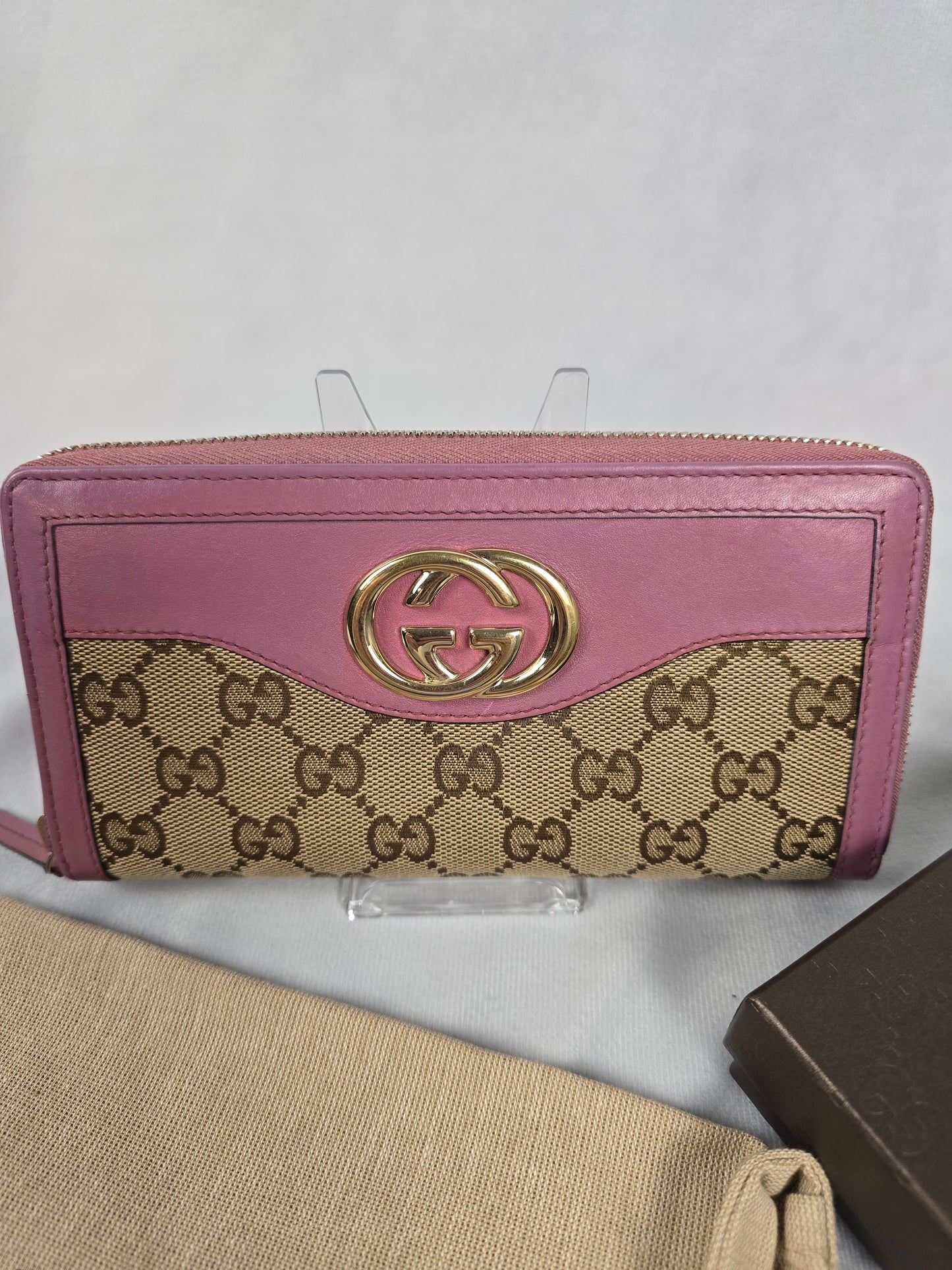 Gucci GG Canvas and Pink Leather Zippy Wallet