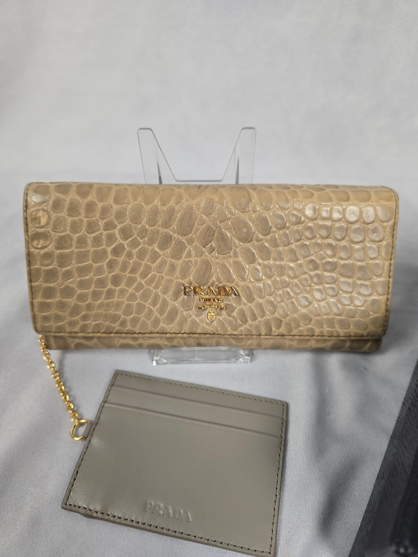 Prada Croc-Embossed Leather Long Wallet