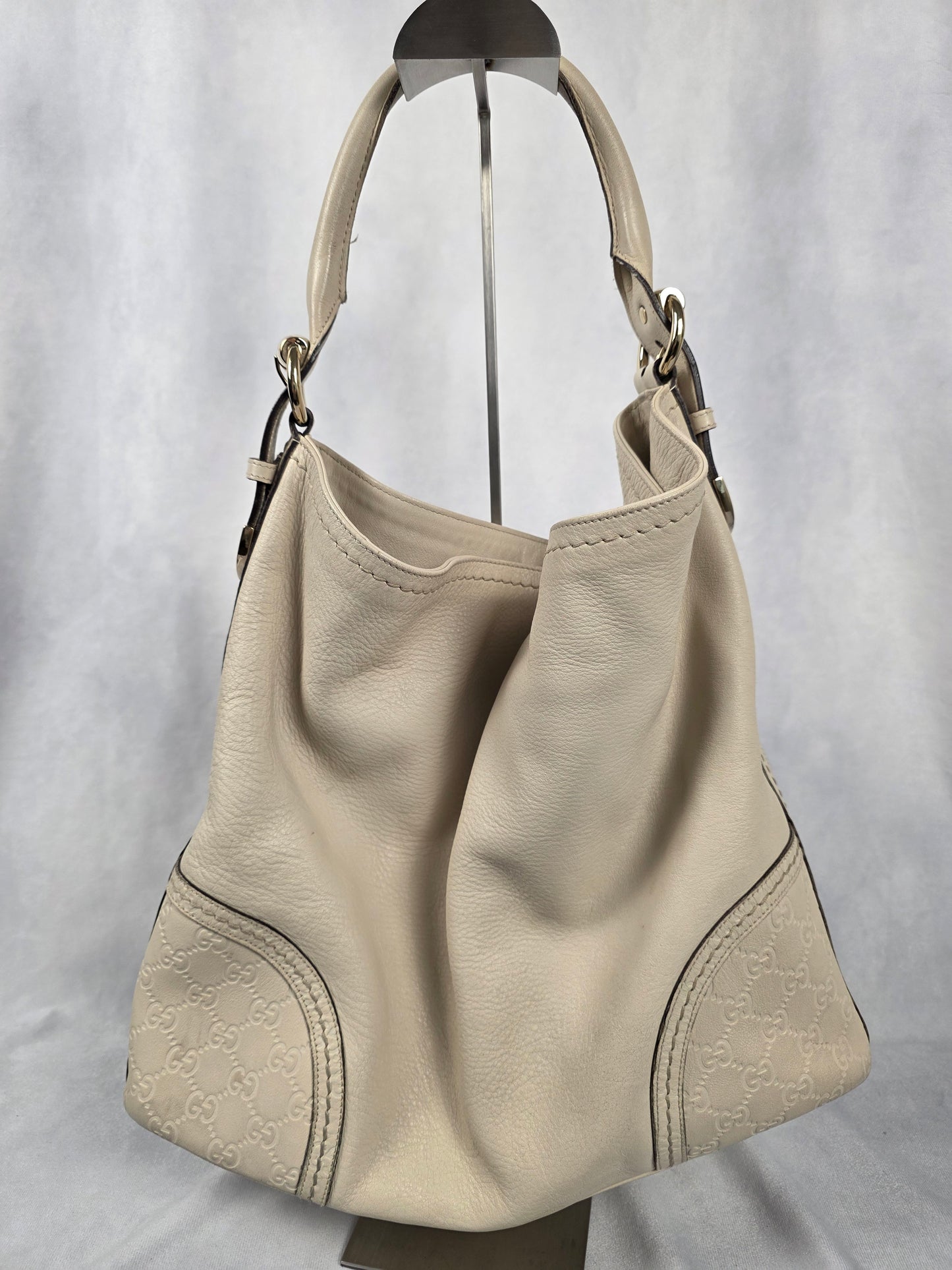 GUCCI BEIGE LEATHER LARGE HOBO BAG