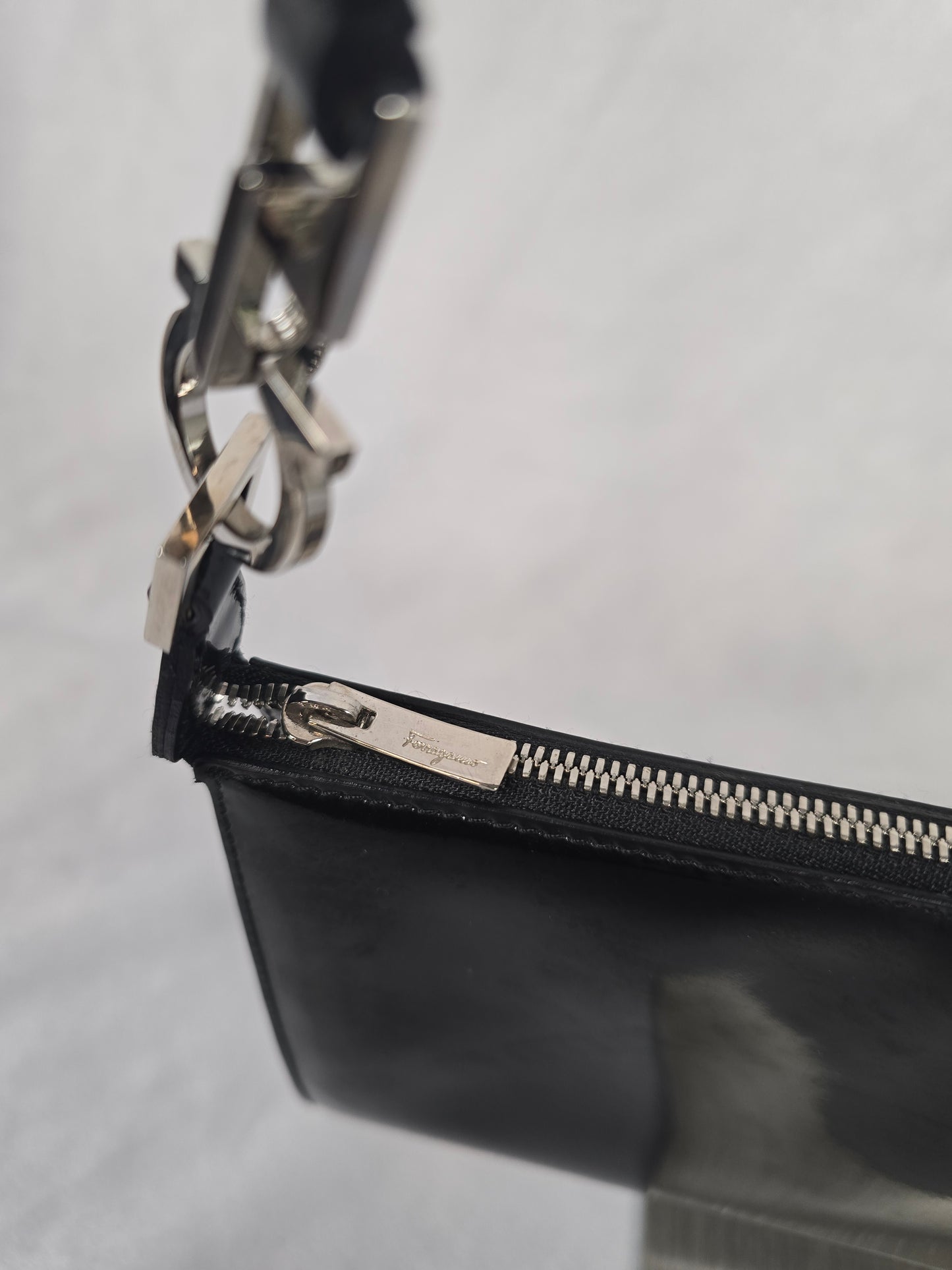 Ferragamo Black Patent Leather Shoulder Bag
